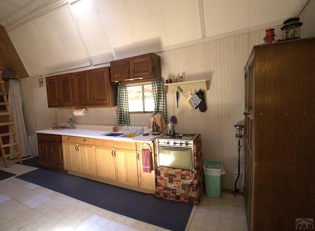 kitchen with a sink, light floors, and light countertops
