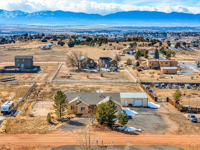 drone / aerial view with a residential view and a mountain view