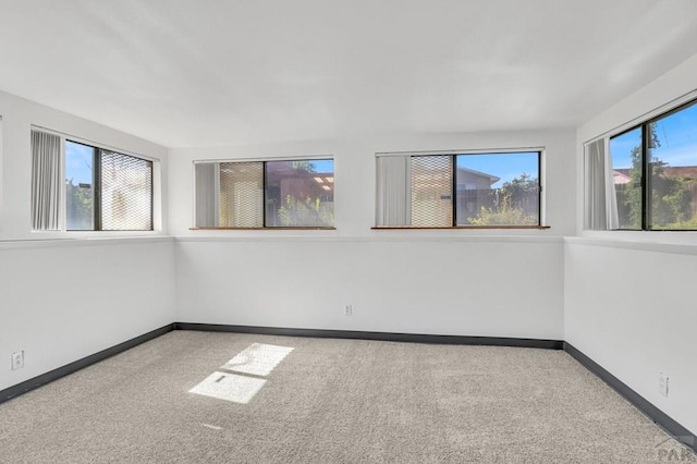 carpeted spare room with a wealth of natural light and baseboards