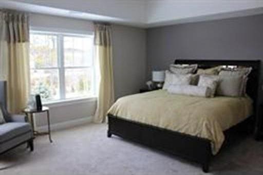 bedroom featuring light colored carpet